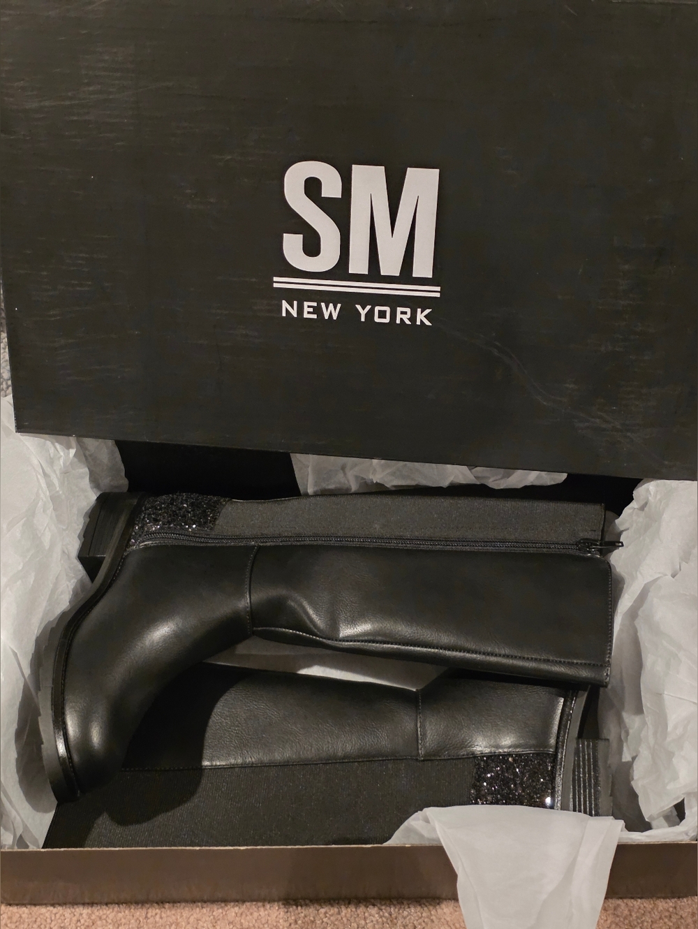 Steve Madden Girl's 2 Jjordan Boots Black Kids Sparkle Side Zipper NEW in Box